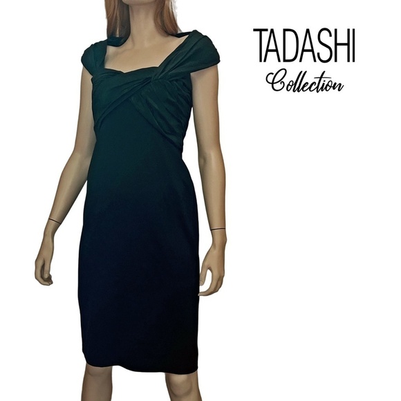 Tadashi Collection Dress Sheath Cocktail Twist Front Bodice Ruched Shoji - Picture 14 of 16